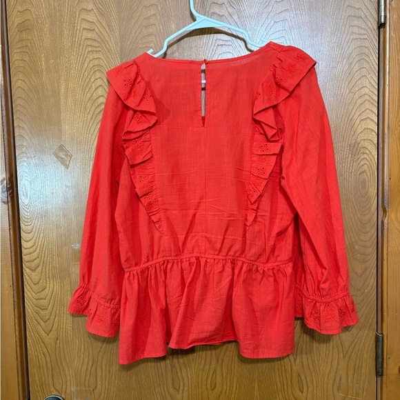 Hummingbird Vibrant Red Ruffled Blouse - Picture 2 of 6